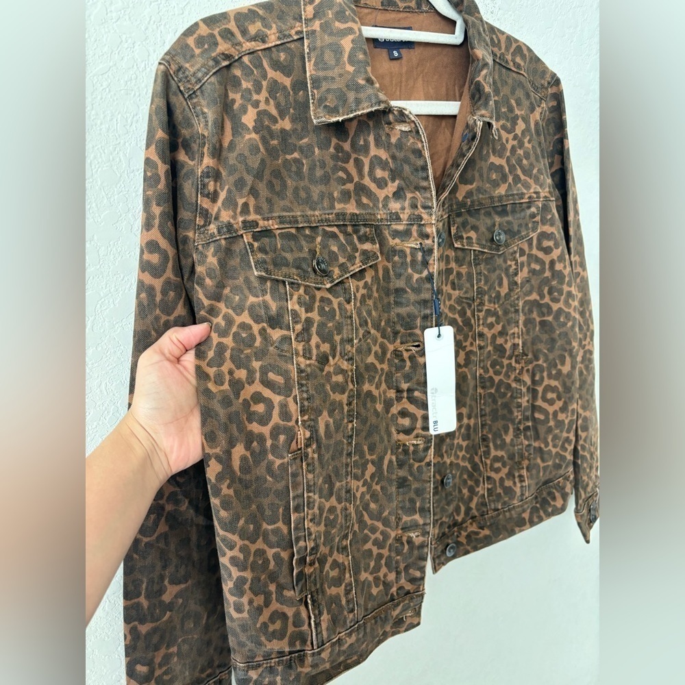 NWT Tractr BLU Leopard Print denim jacket SZ S - Picture 5 of 10